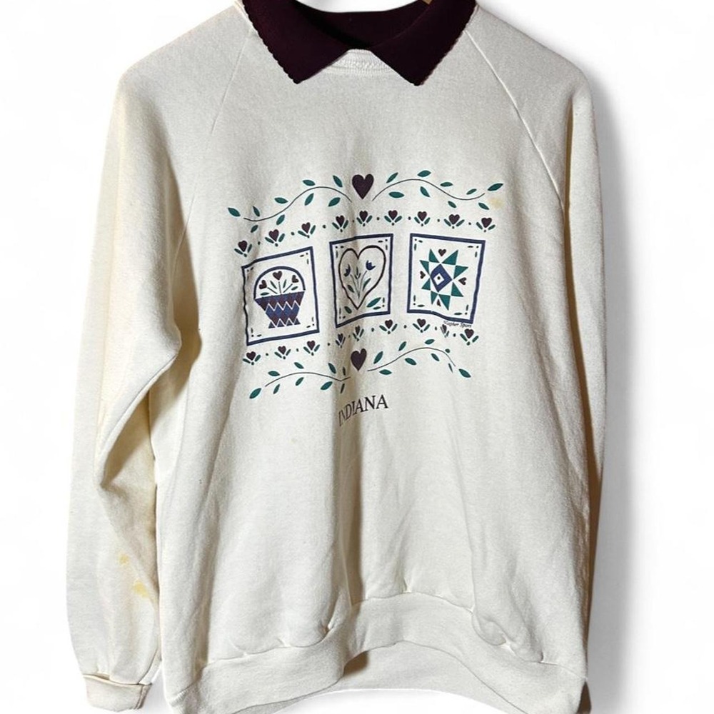 Vintage Gopher Sport Indiana Folk Art Collared Cozy Sweatshirt Cottagecore XL